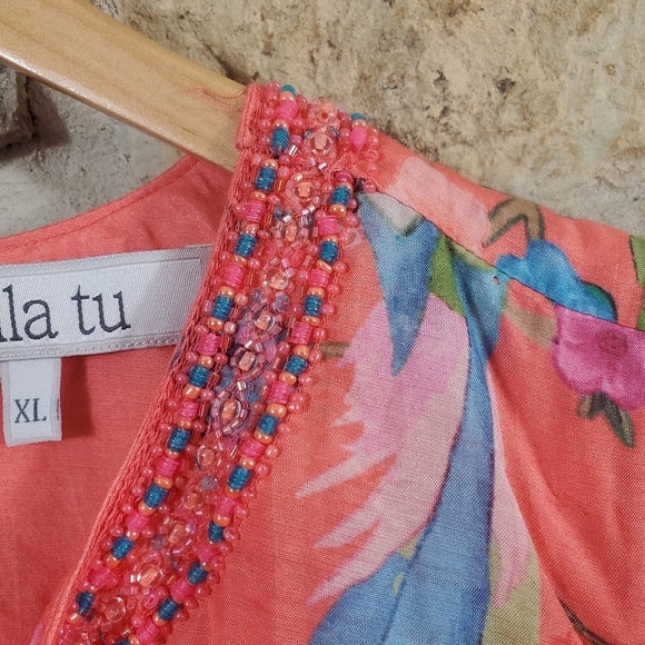 Bella Tu XL Avery Beaded Floral Phesant Bird Dress - Picture 3 of 10